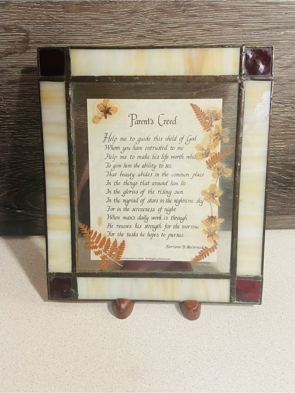 Vintage Wall Hanging Parents Creed Framed in Stained Glass Border